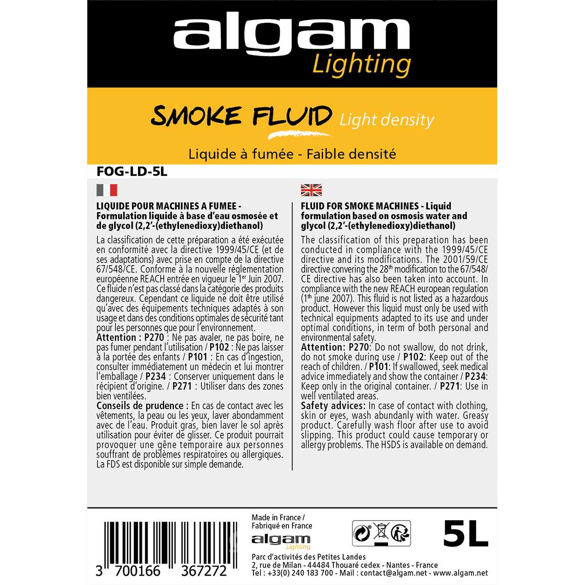 ALGAM Liquide Fumée / Fog - Densité Faible -  5L