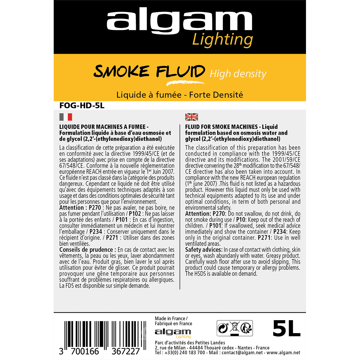 ALGAM Liquide Fumée / Fog - Densité Forte -  5L