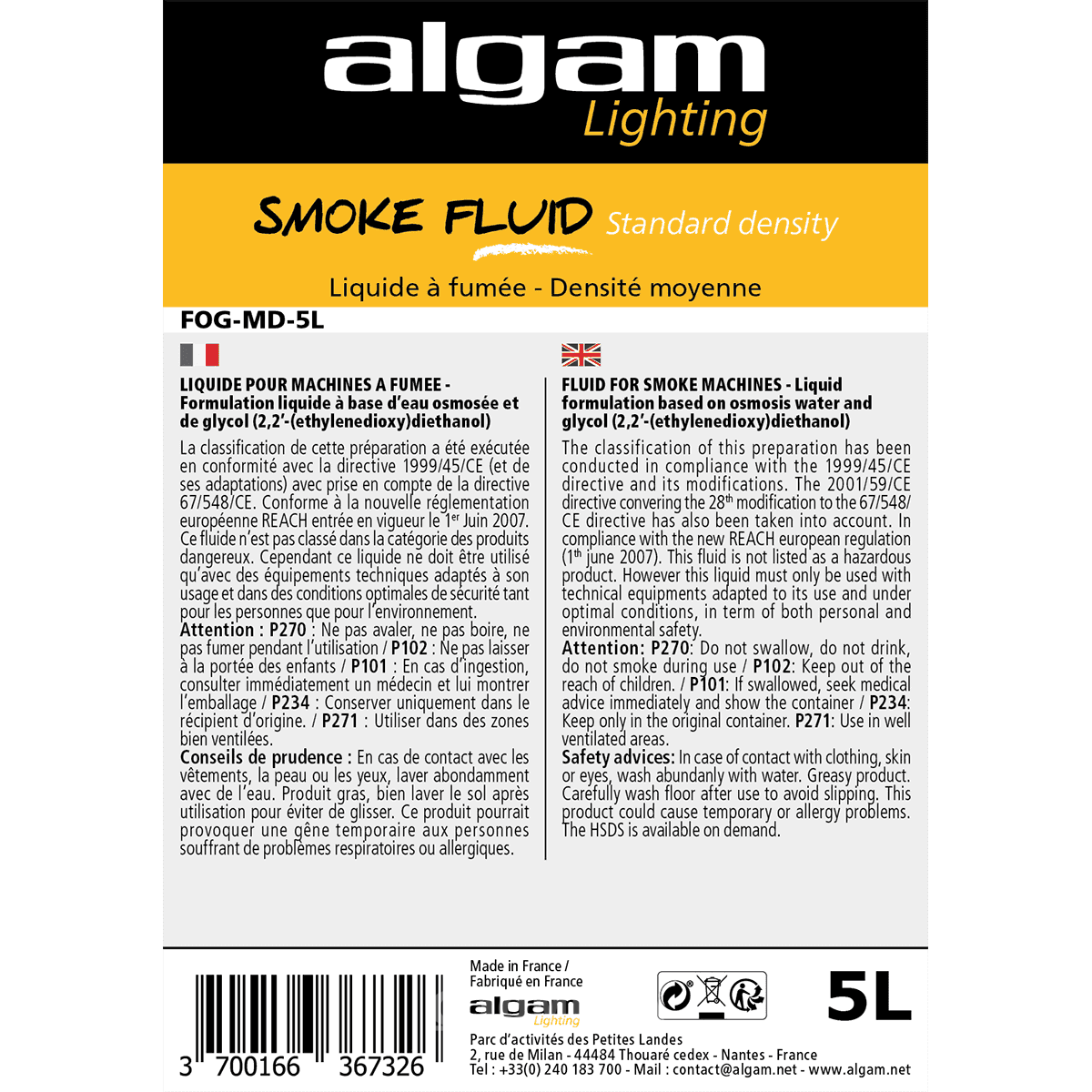 ALGAM Liquide Fumée / Fog - Densité Moyenne -  5L