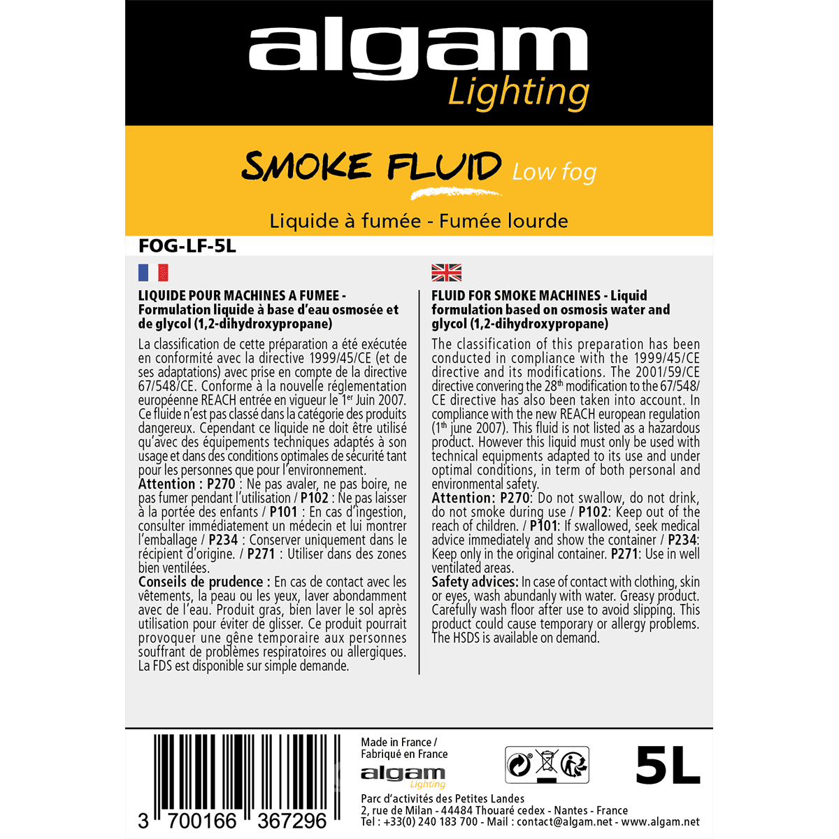 ALGAM Liquide Fumée Lourde / Low Fog -  5L